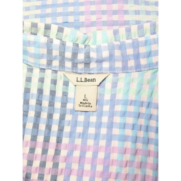 L.L. Bean Check Plaid Women Button Up Shirt L Vacation Seersucker Coastal Retro - Picture 8 of 12